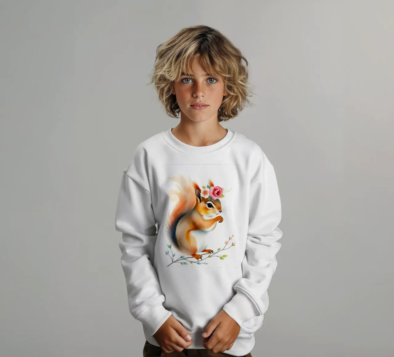 Scoiattolo con corona floreale felpa bambino da ARTOMATIC