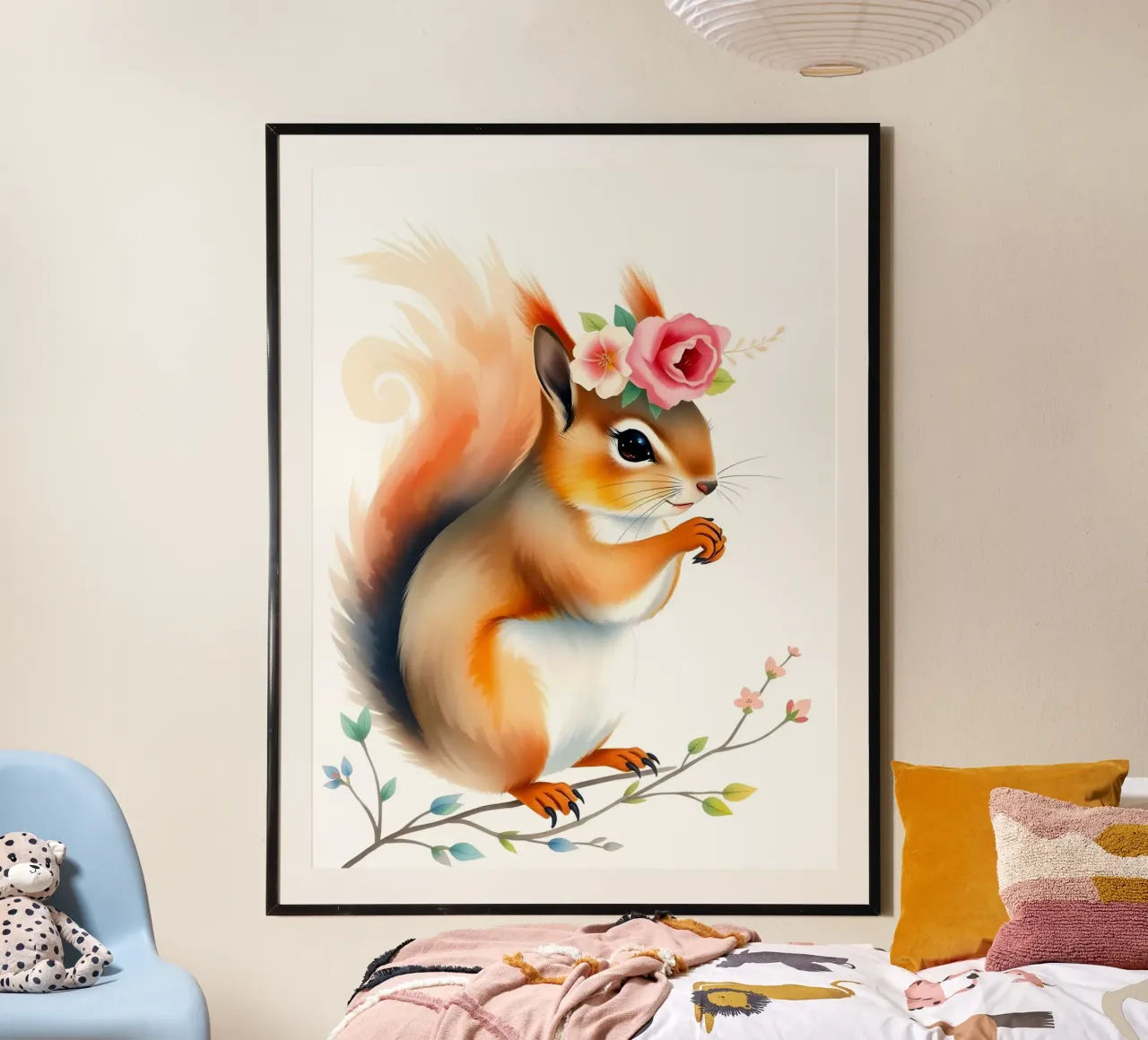 Scoiattolo con corona floreale carta hahnemühle da ARTOMATIC
