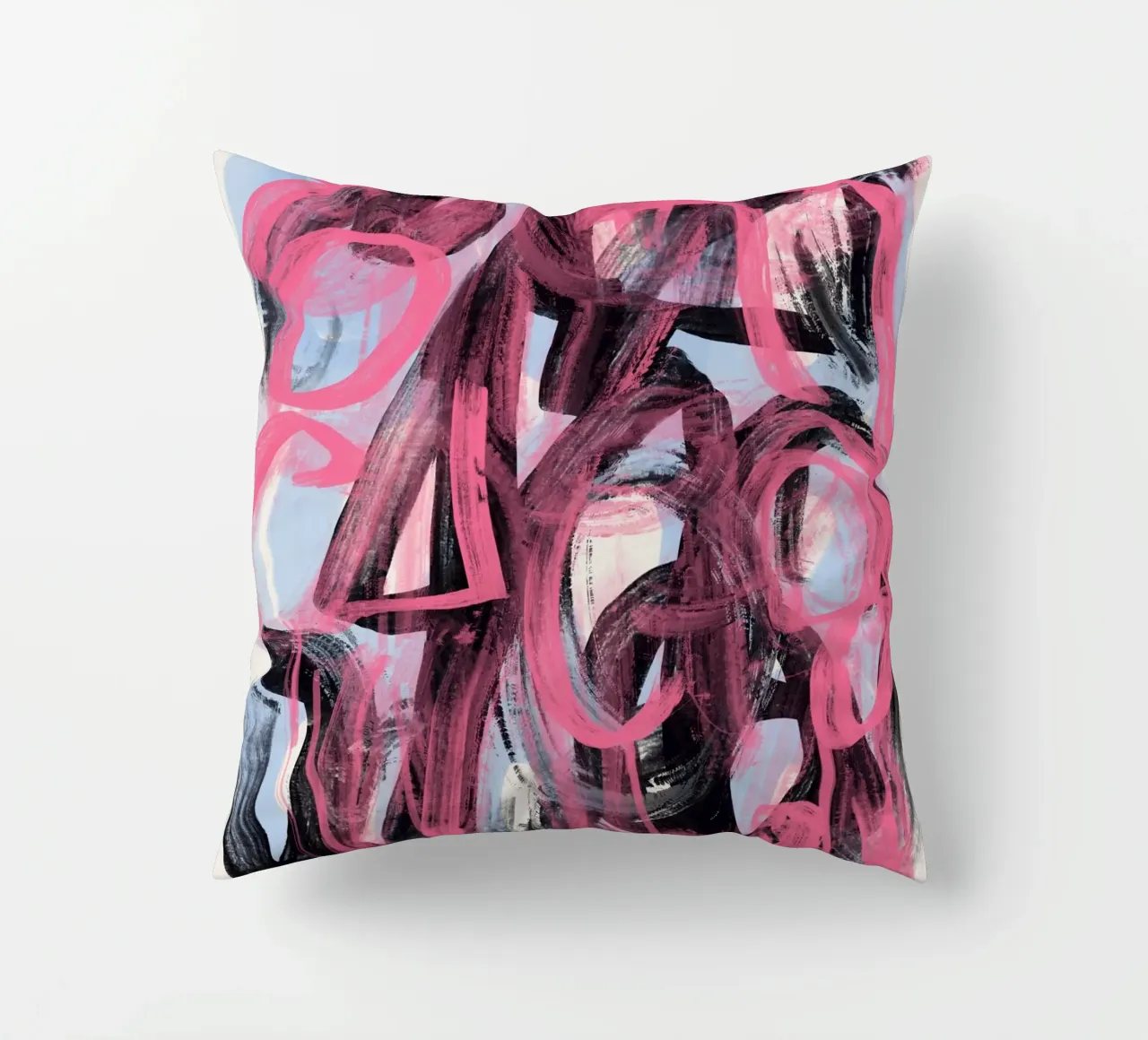 Pink brush graffiti decorative cushion by Little Dean