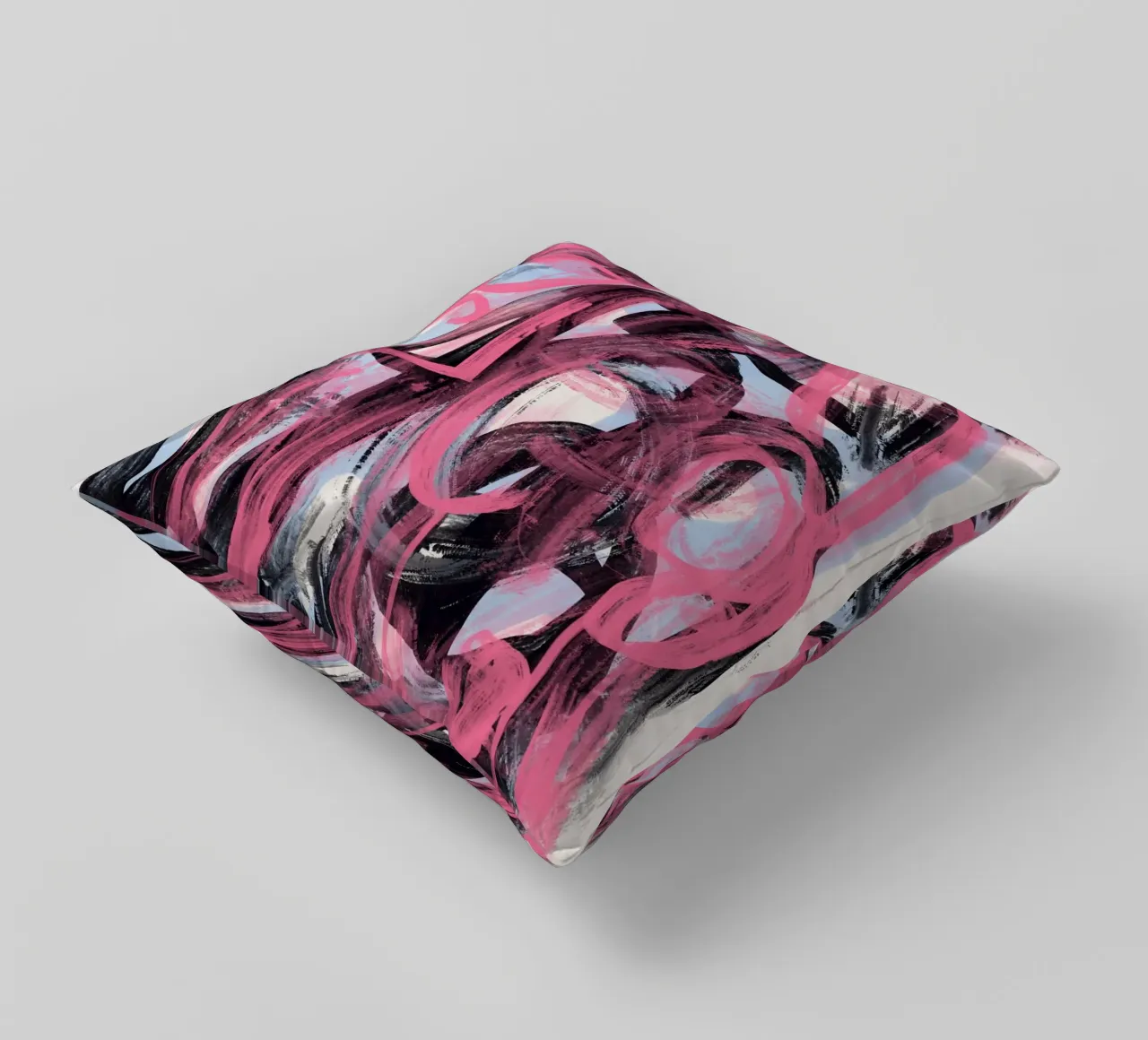 Pink brush graffiti decorative cushion by Little Dean