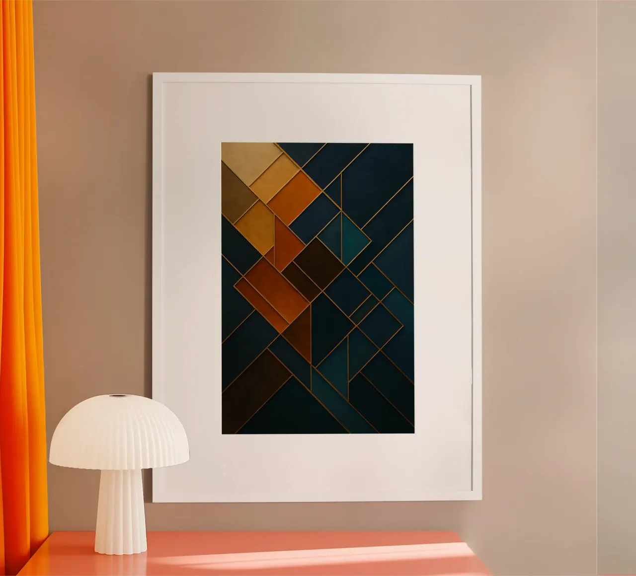 Abstarct  Gold Line Geometric poster con telaio in legno da Indah Creative