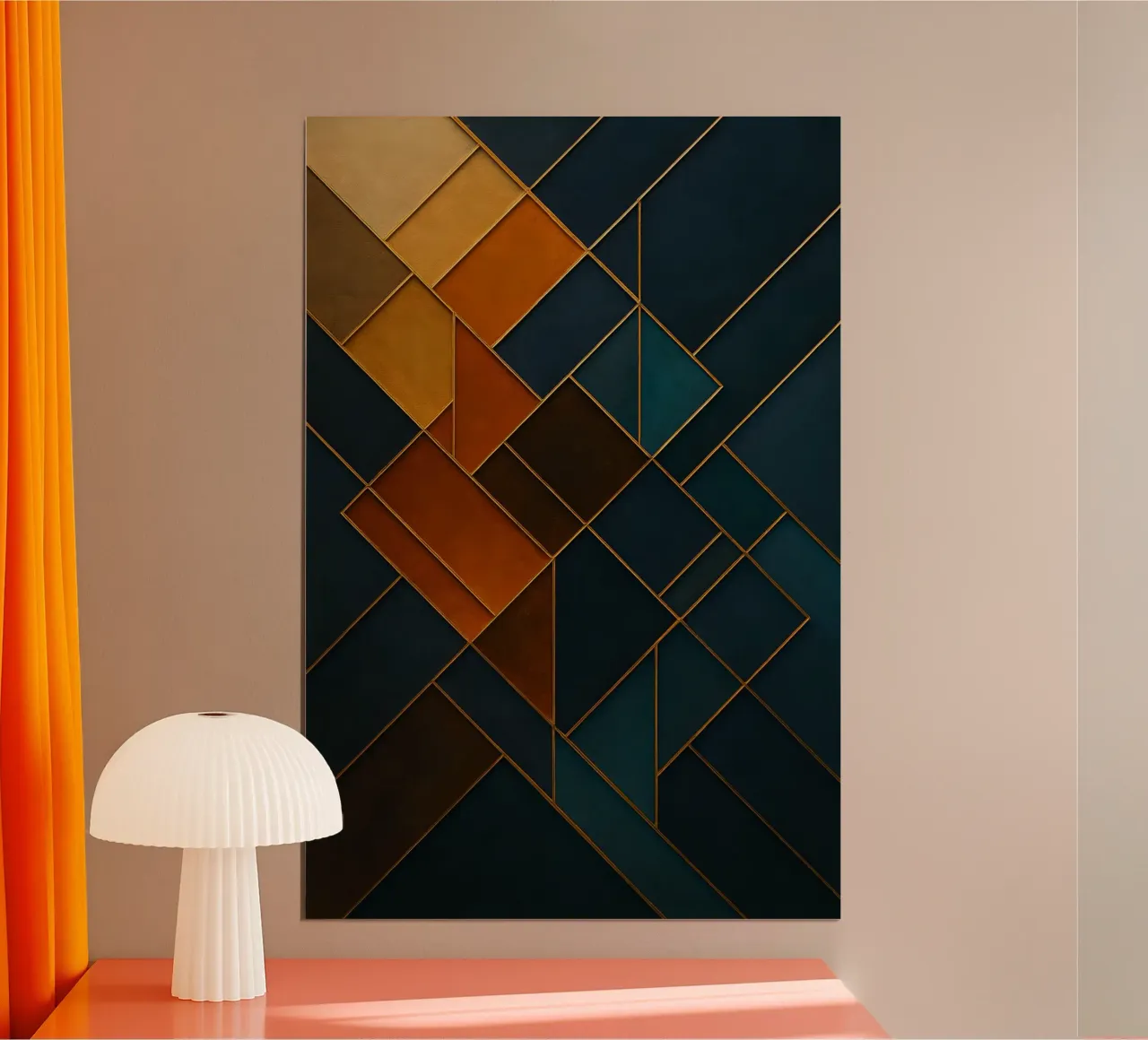 Abstarct  Gold Line Geometric poster con telaio in legno da Indah Creative