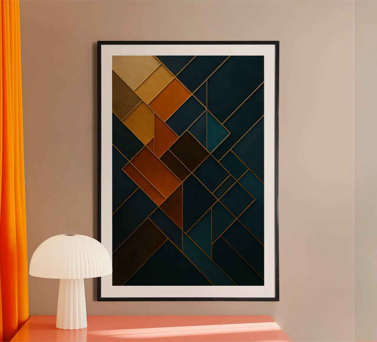 Abstarct  Gold Line Geometric poster con telaio in legno da Indah Creative