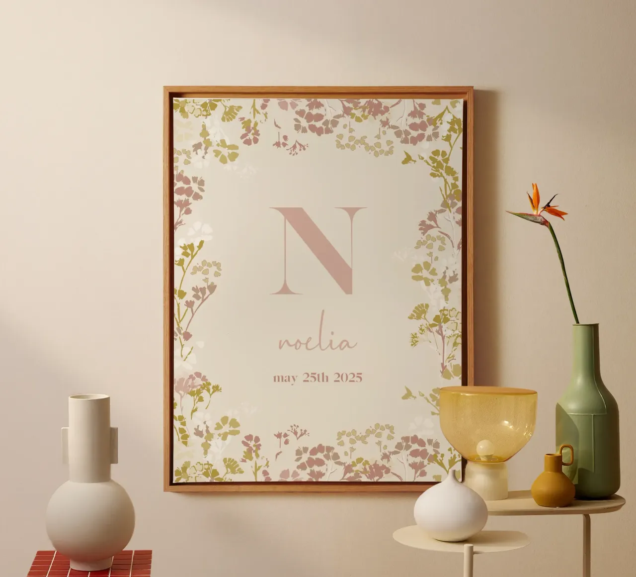 Benvenuto alla bambina con i fiori tela con Cornice a cassetta da Art by Susana Miranda ilustración