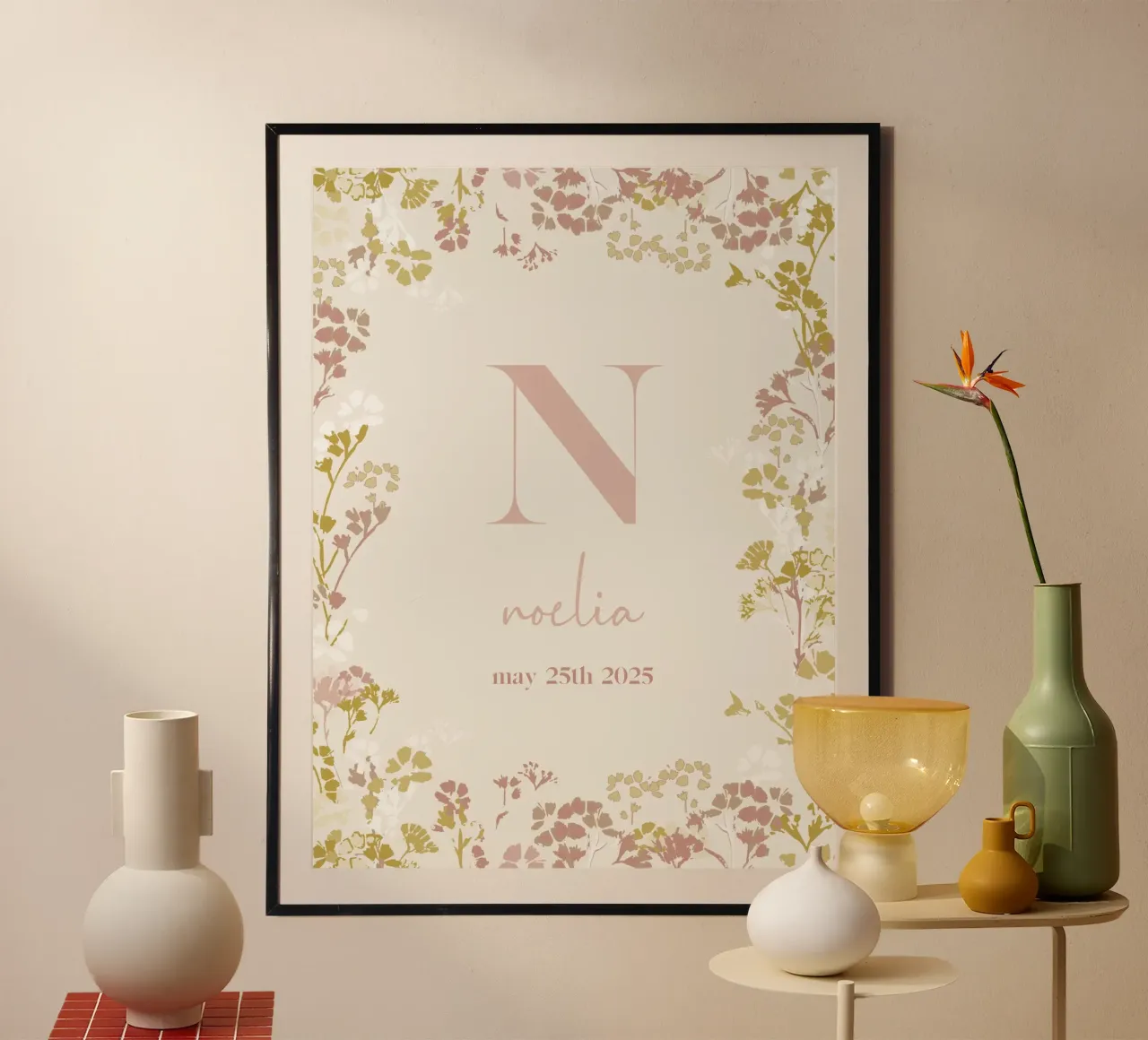 Welcome baby girl with flowers poster with plastic frame by Art by Susana Miranda ilustración