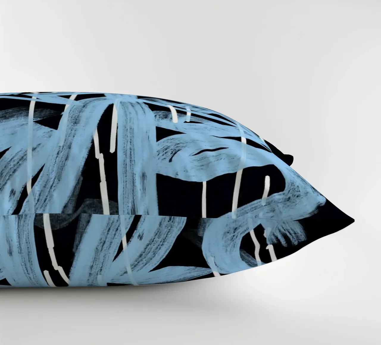 Blue abstract calligraphy decorative cushion by Little Dean