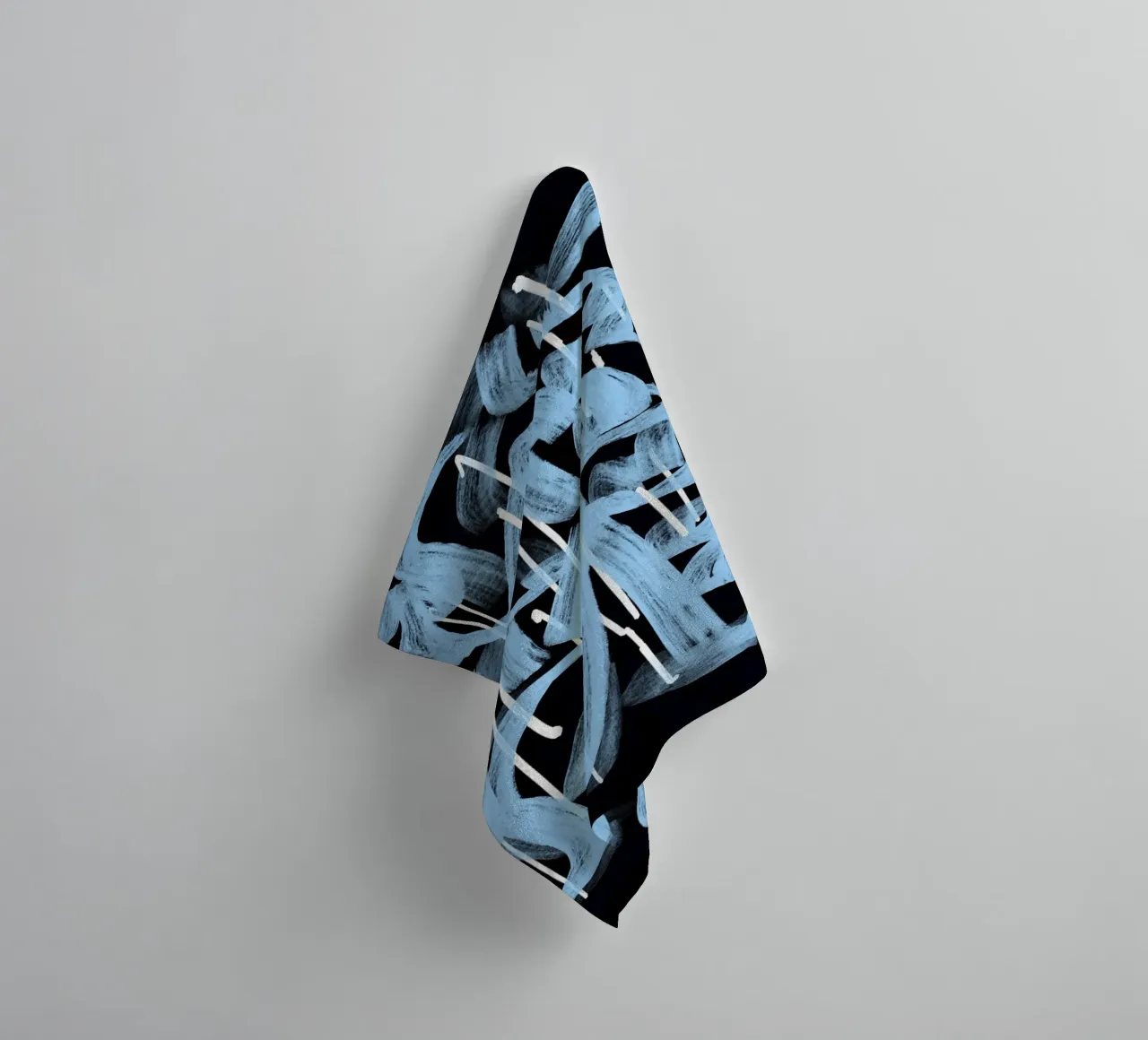 Blue abstract calligraphy towel by Little Dean