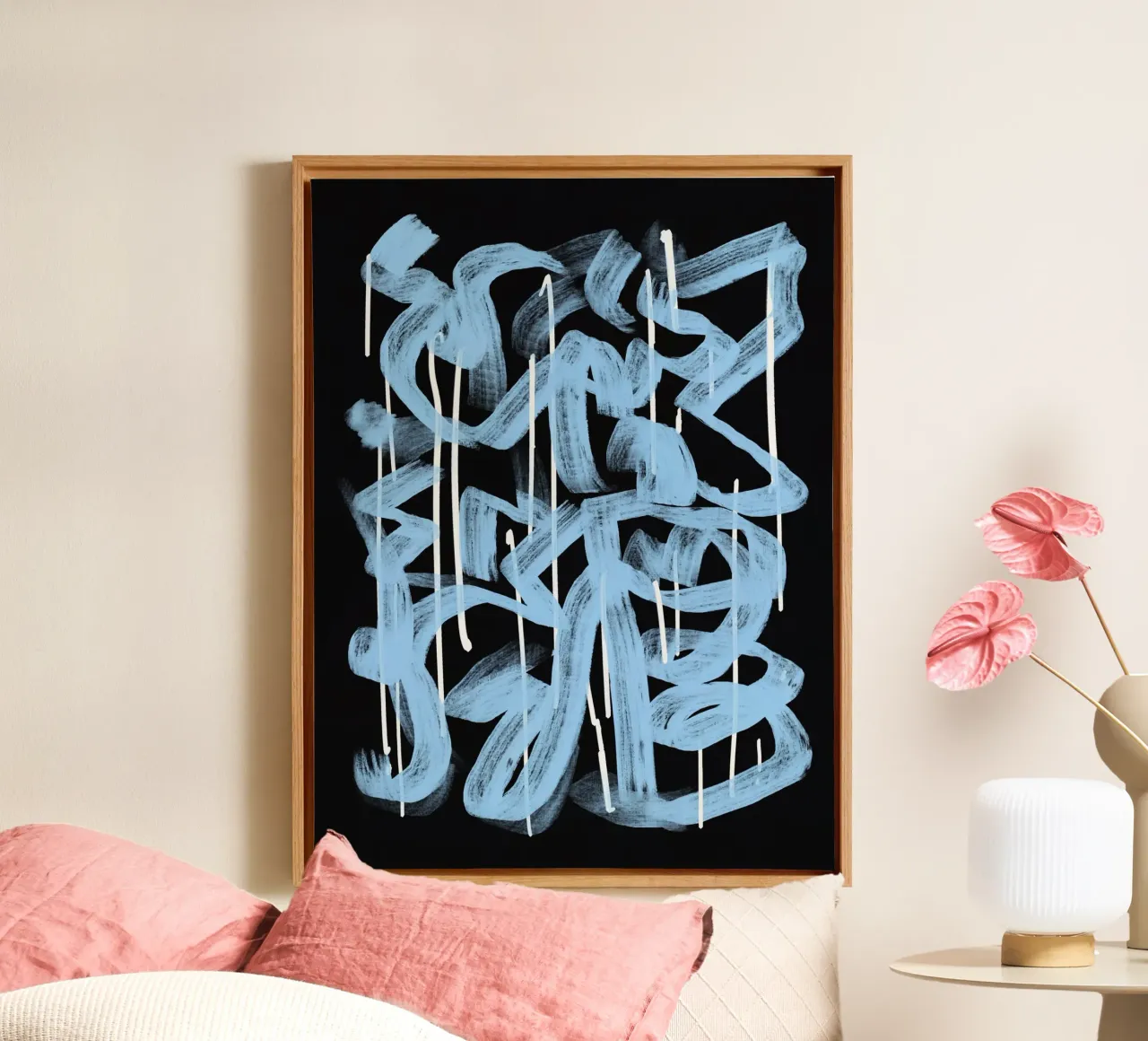 Calligraphie abstraite bleue toile de Little Dean