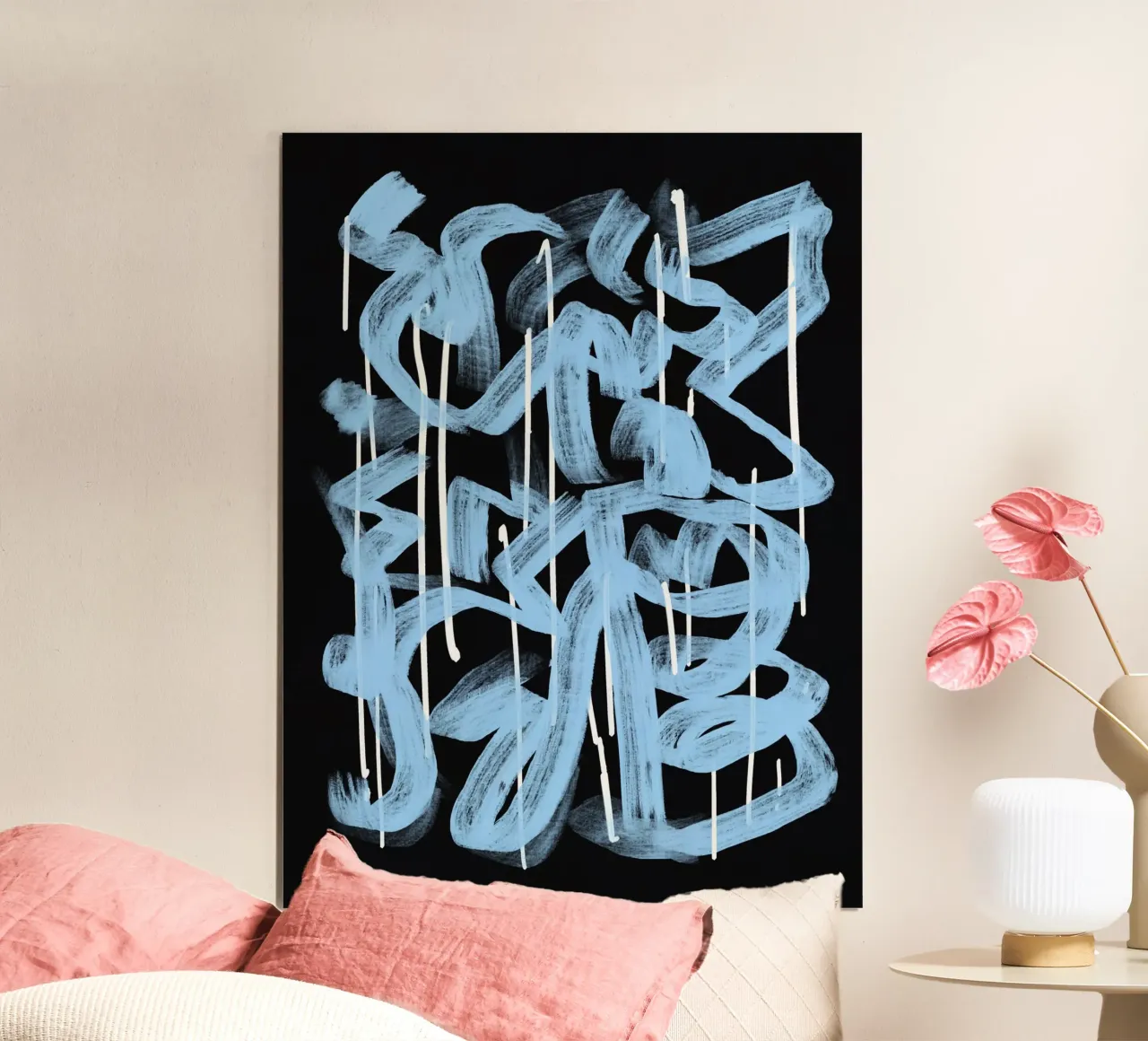Blaue abstrakte Kalligraphie Hahnemühle von Little Dean