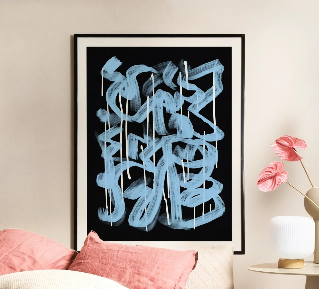 Blaue abstrakte Kalligraphie Hahnemühle von Little Dean