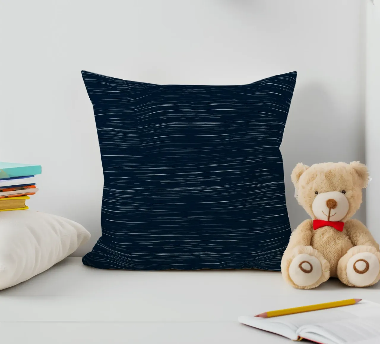 Meteor Stripes Dark Denim decorative cushion by SilverPegasus