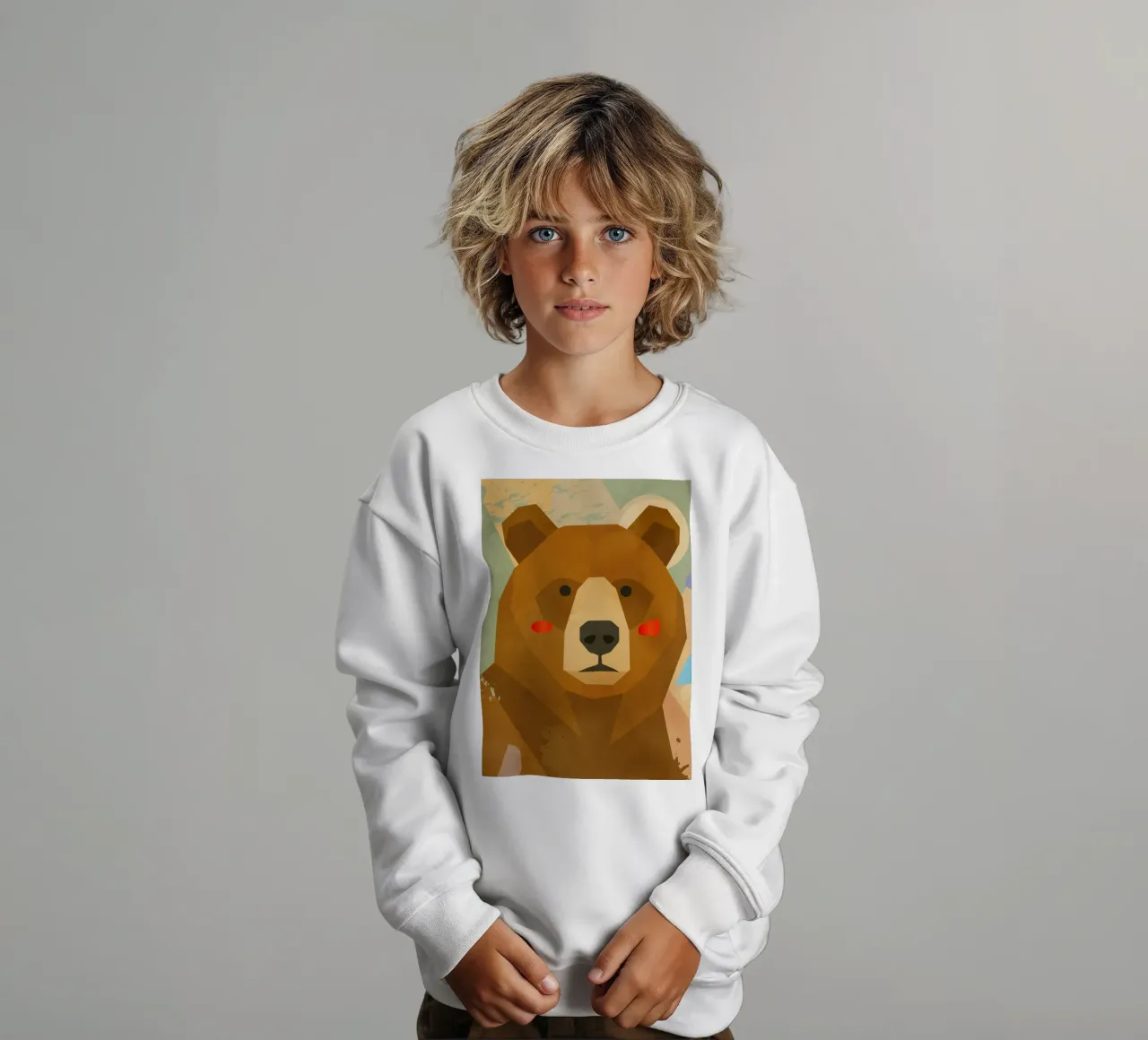 Orso geometrico stilizzato con colori tenui felpa bambino da namosh