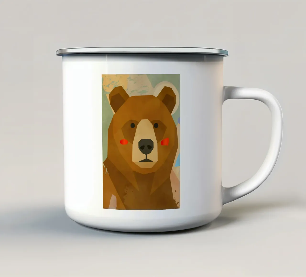 Orso geometrico stilizzato con colori tenui tazza in smalto da namosh