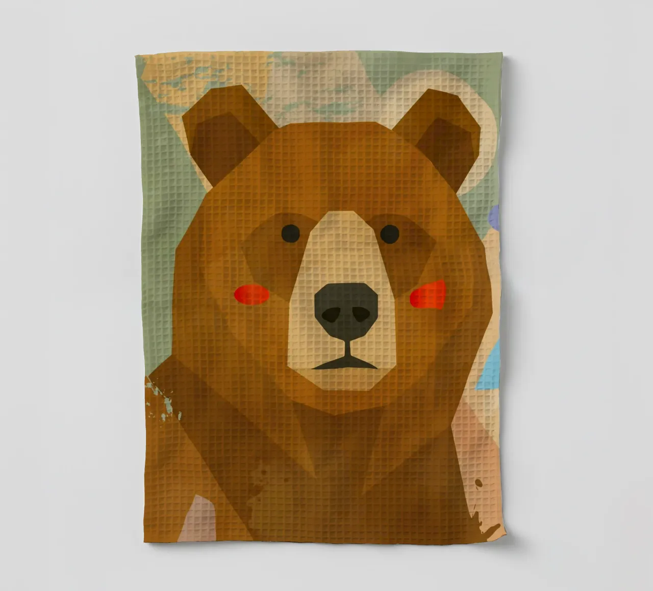Orso geometrico stilizzato con colori tenui canovaccio da cucina da namosh