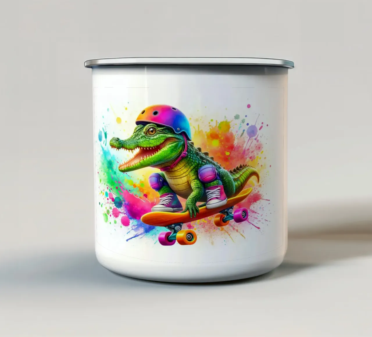 Coccodrillo che pattina tazza in smalto da 🎁 ARTVI-SHOP
