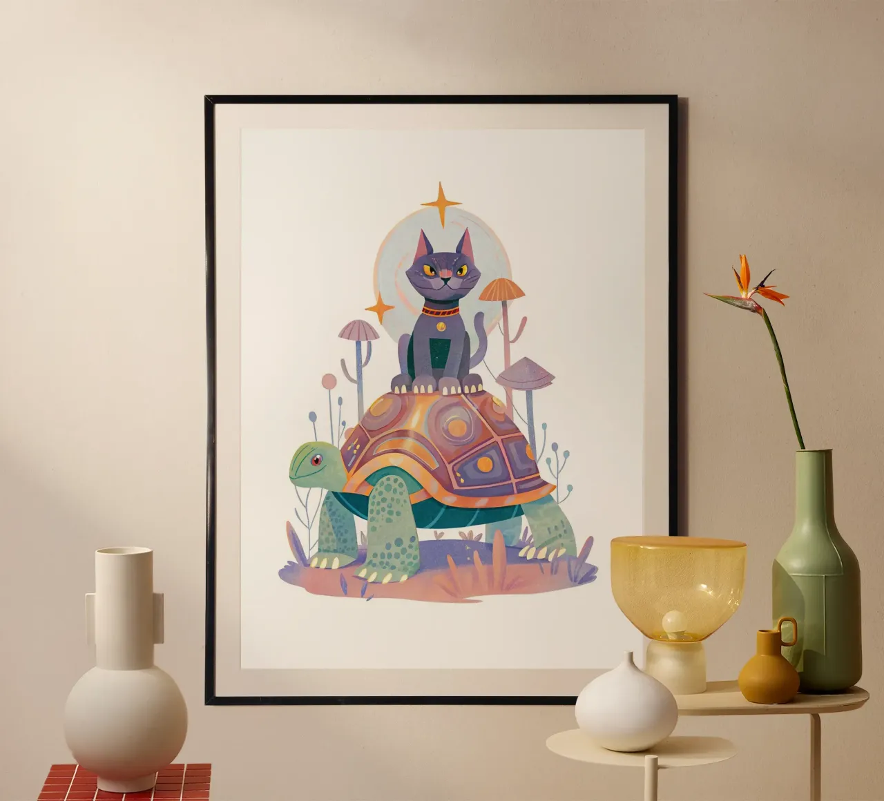 Il gatto e la tartaruga poster con telaio in legno da 🐹 BABY ART PRINTS