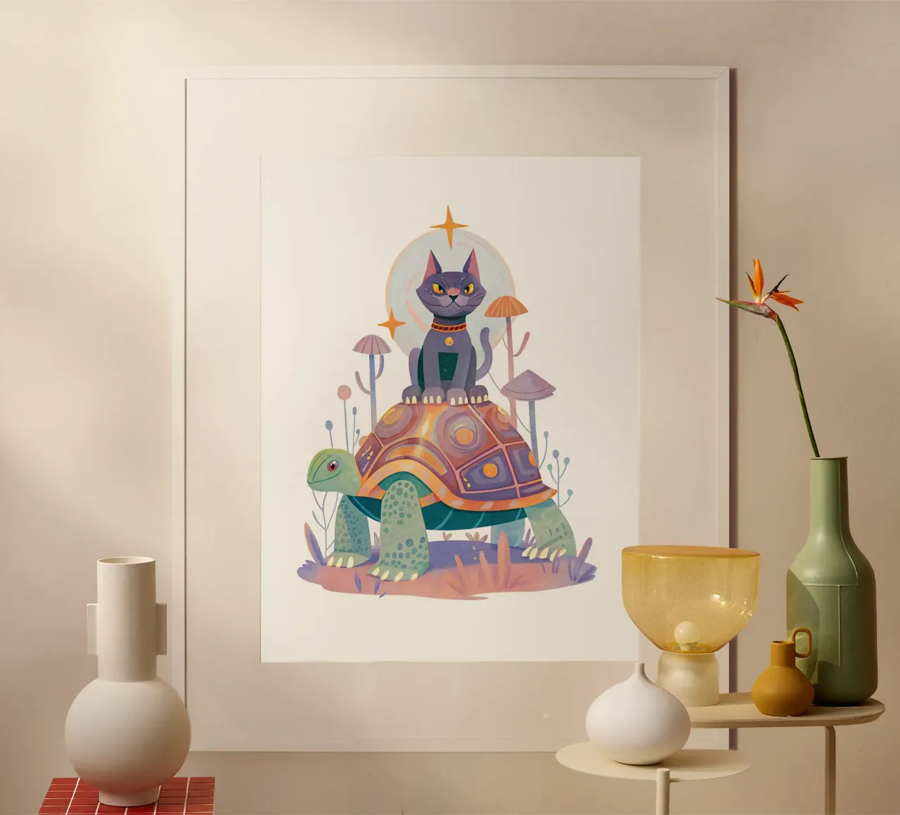 Il gatto e la tartaruga poster con telaio in legno da 🐹 BABY ART PRINTS