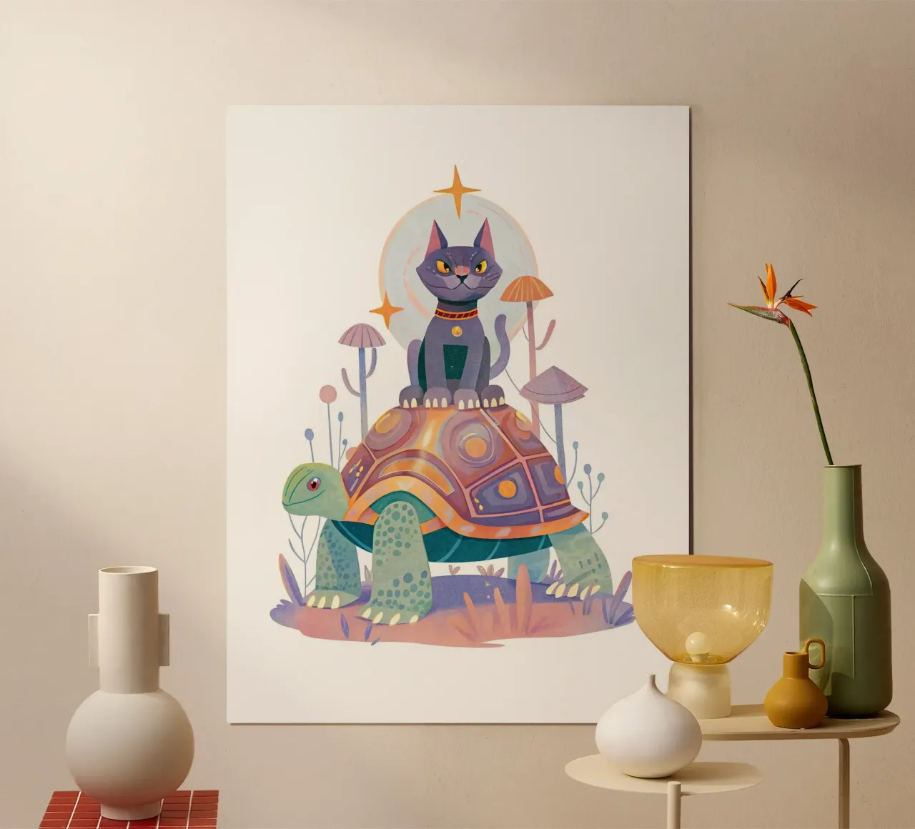 Il gatto e la tartaruga poster con telaio in legno da 🐹 BABY ART PRINTS
