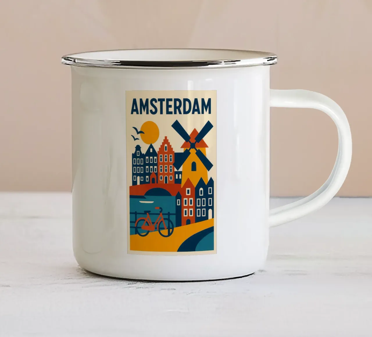Amsterdam, il fascino grafico dei canali tazza in smalto da JETLAG | affiches voyage