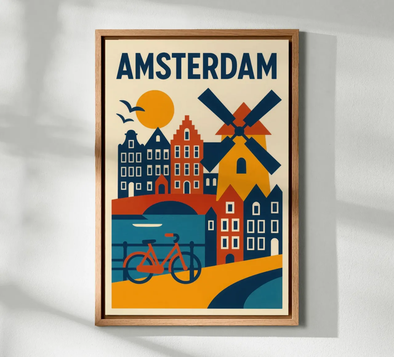 Amsterdam, the graphic charm of the canals canvas with Floater frame by JETLAG | affiches voyage