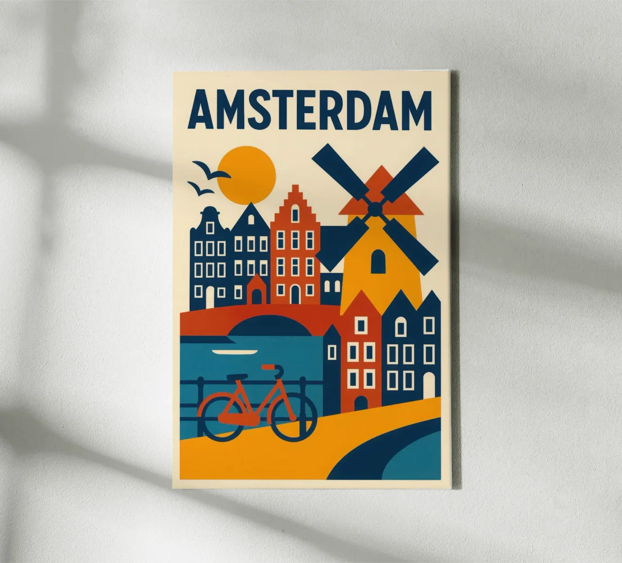 Amsterdam, the graphic charm of the canals canvas with Floater frame by JETLAG | affiches voyage