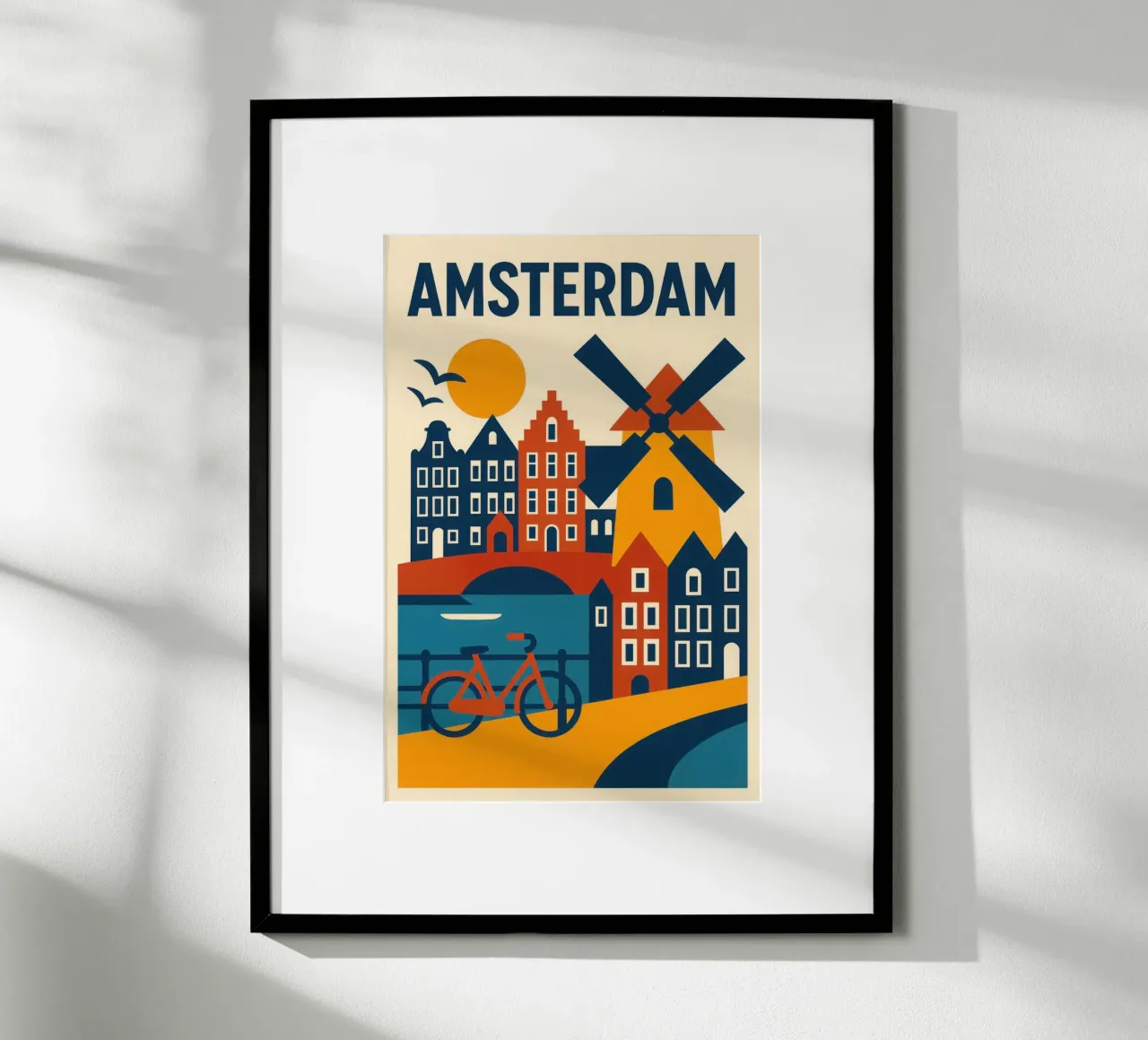 Ámsterdam, el encanto gráfico de los canales poster con marco de madera de JETLAG | affiches voyage