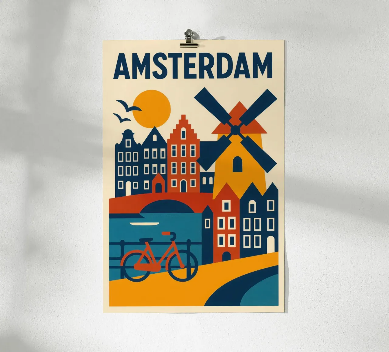 Ámsterdam, el encanto gráfico de los canales poster con marco de madera de JETLAG | affiches voyage