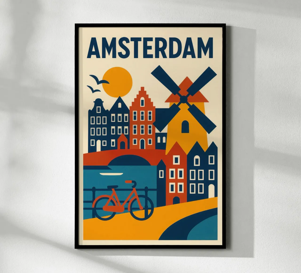 Ámsterdam, el encanto gráfico de los canales poster con marco de madera de JETLAG | affiches voyage