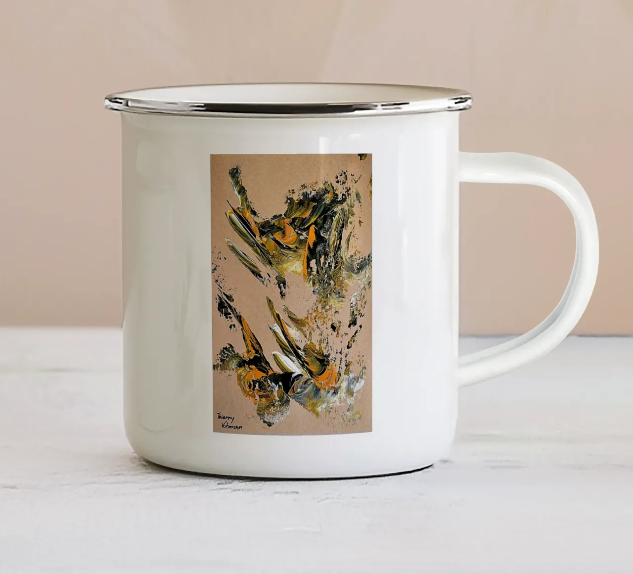MESSAGE FROM THE HEART 25 Emaille Tasse von Thierry Vobmann Abstract painting
