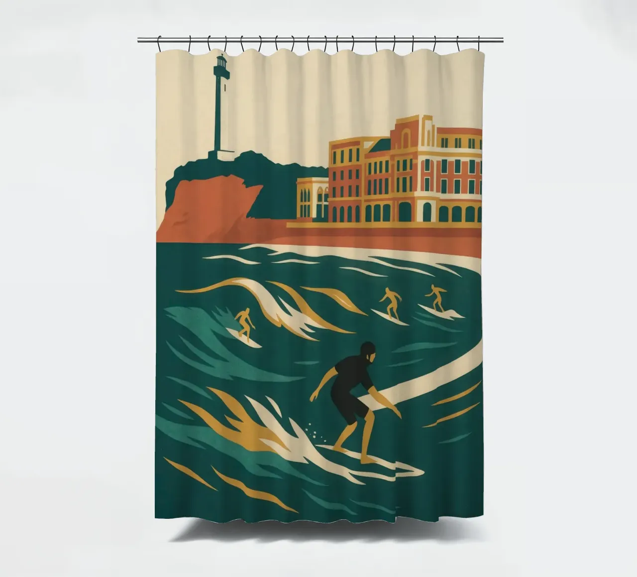 Biarritz, imperial waves and surfing spirit shower curtain by JETLAG | affiches voyage