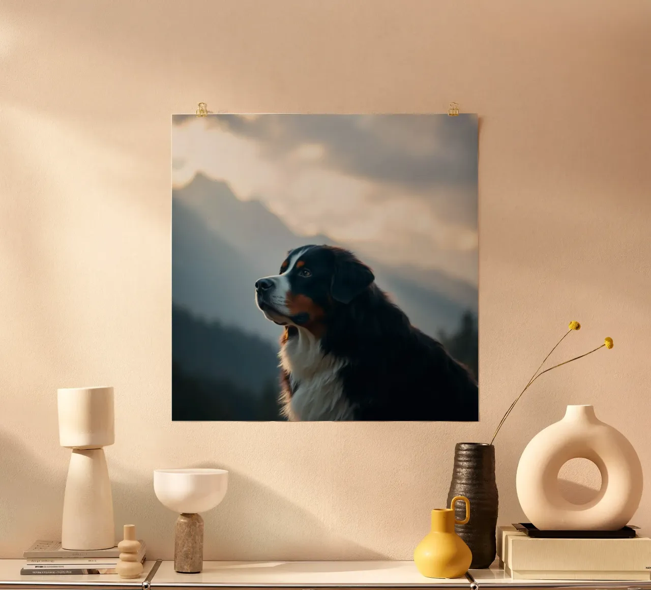 Bellissimo cane da montagna bernese #45 poster con telaio in legno da Yumis.Beargang.and.Me
