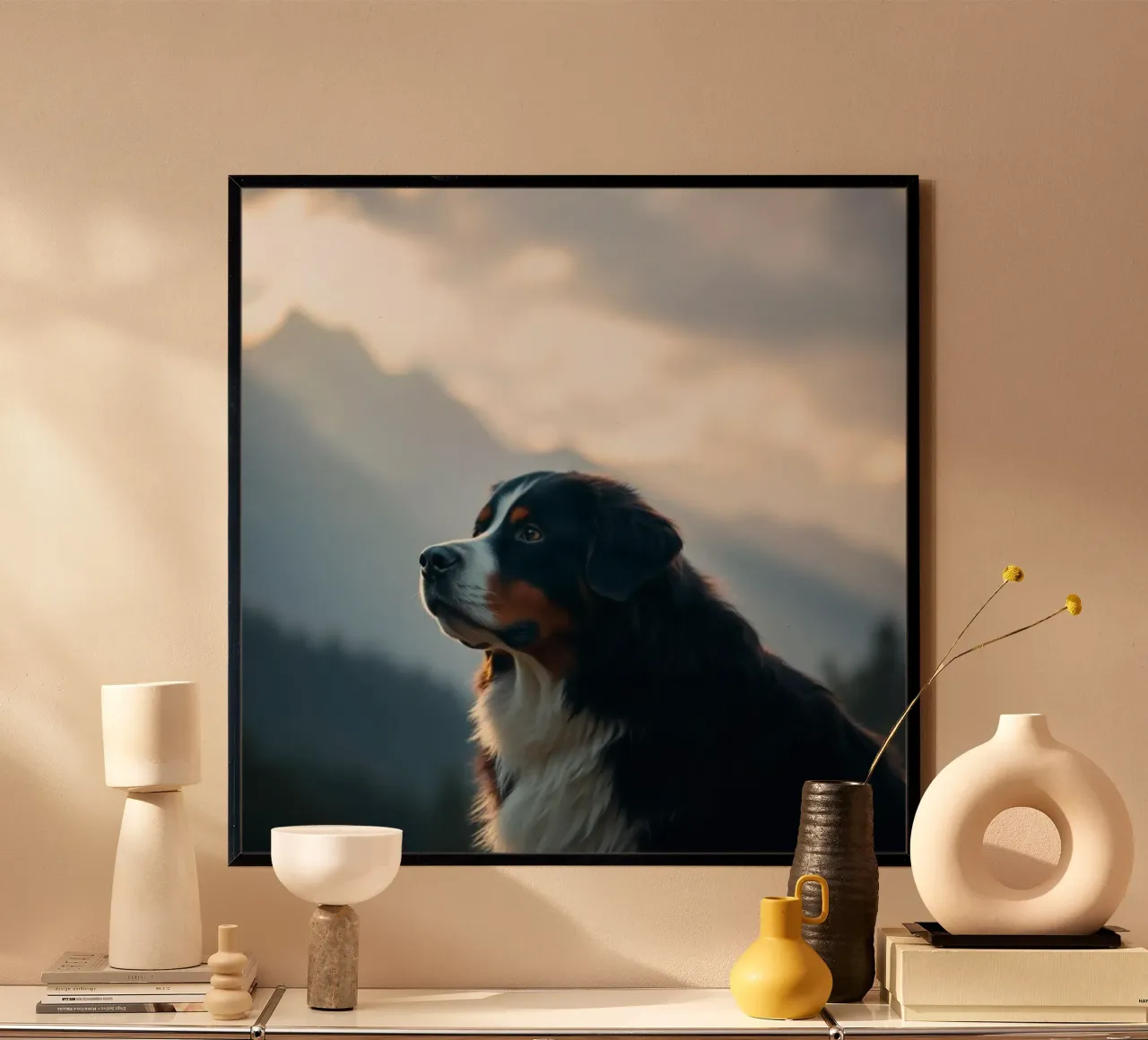 Bellissimo cane da montagna bernese #45 poster con telaio in legno da Yumis.Beargang.and.Me