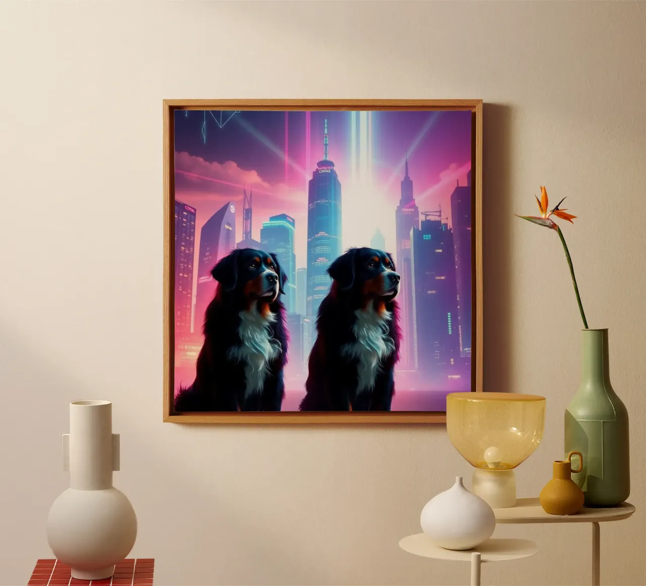 Beautiful Bernese Mountain Dog #50 canvas with Floater frame by Yumis.Beargang.and.Me