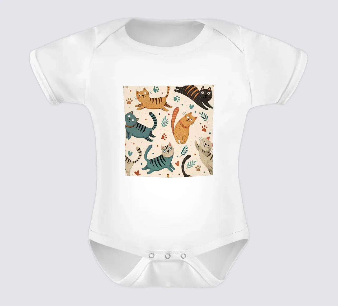 Cat Doodle Pattern babyrompertje korte mouwen van Happy Littles