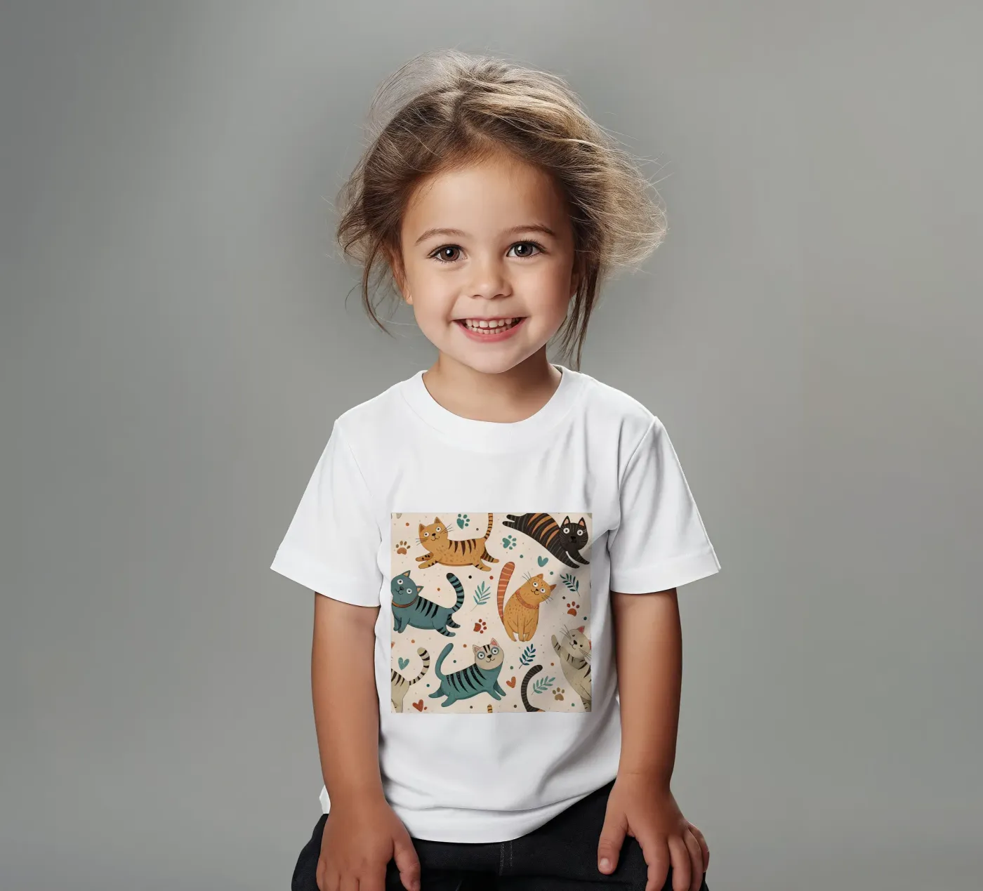 Cat Doodle Pattern kinder t-shirt van Happy Littles