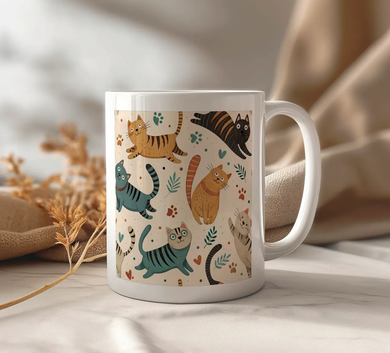 Schema di scarabocchio di gatto tazza in ceramica da Happy Littles