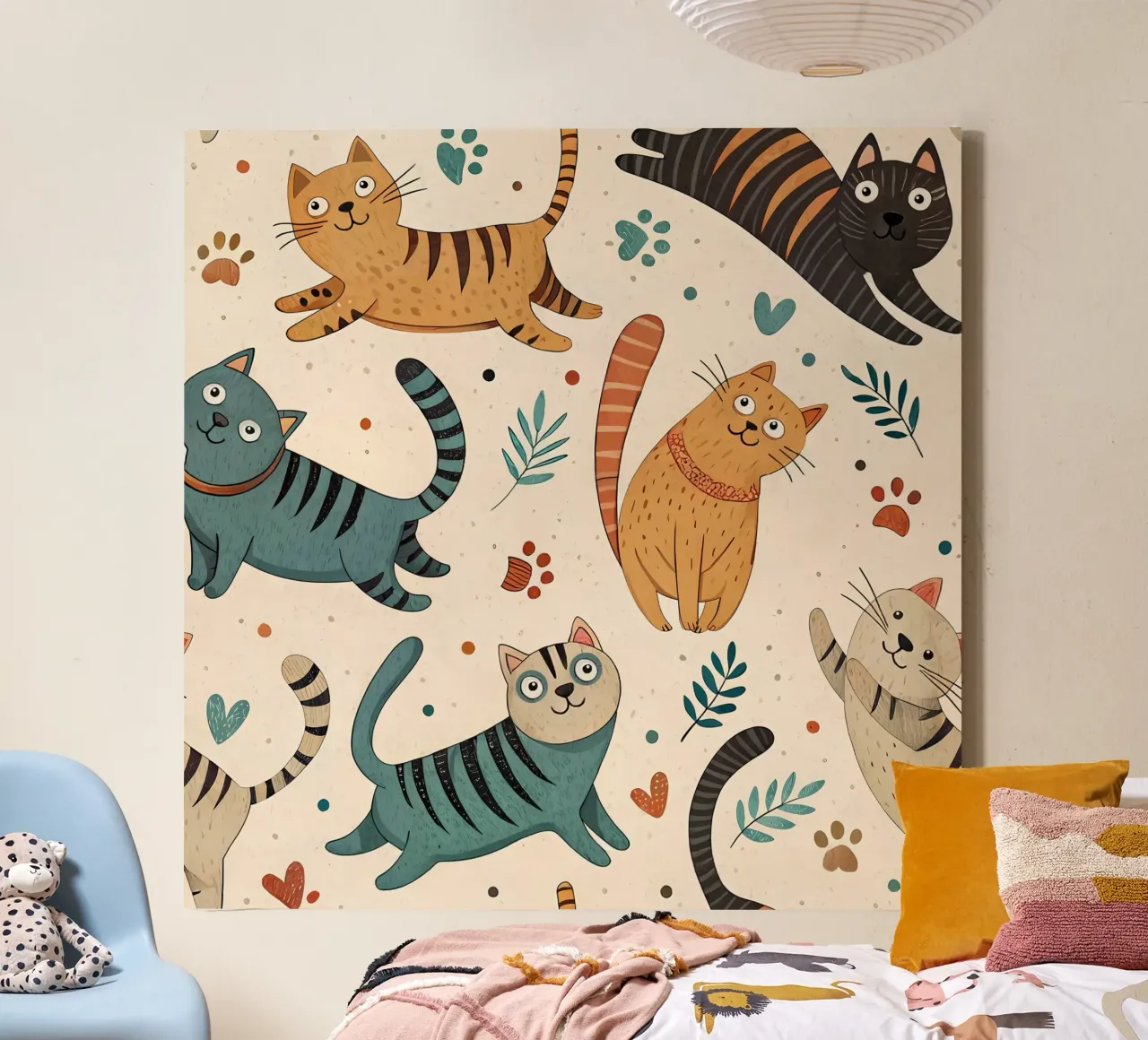 Cat Doodle Pattern canvas van Happy Littles