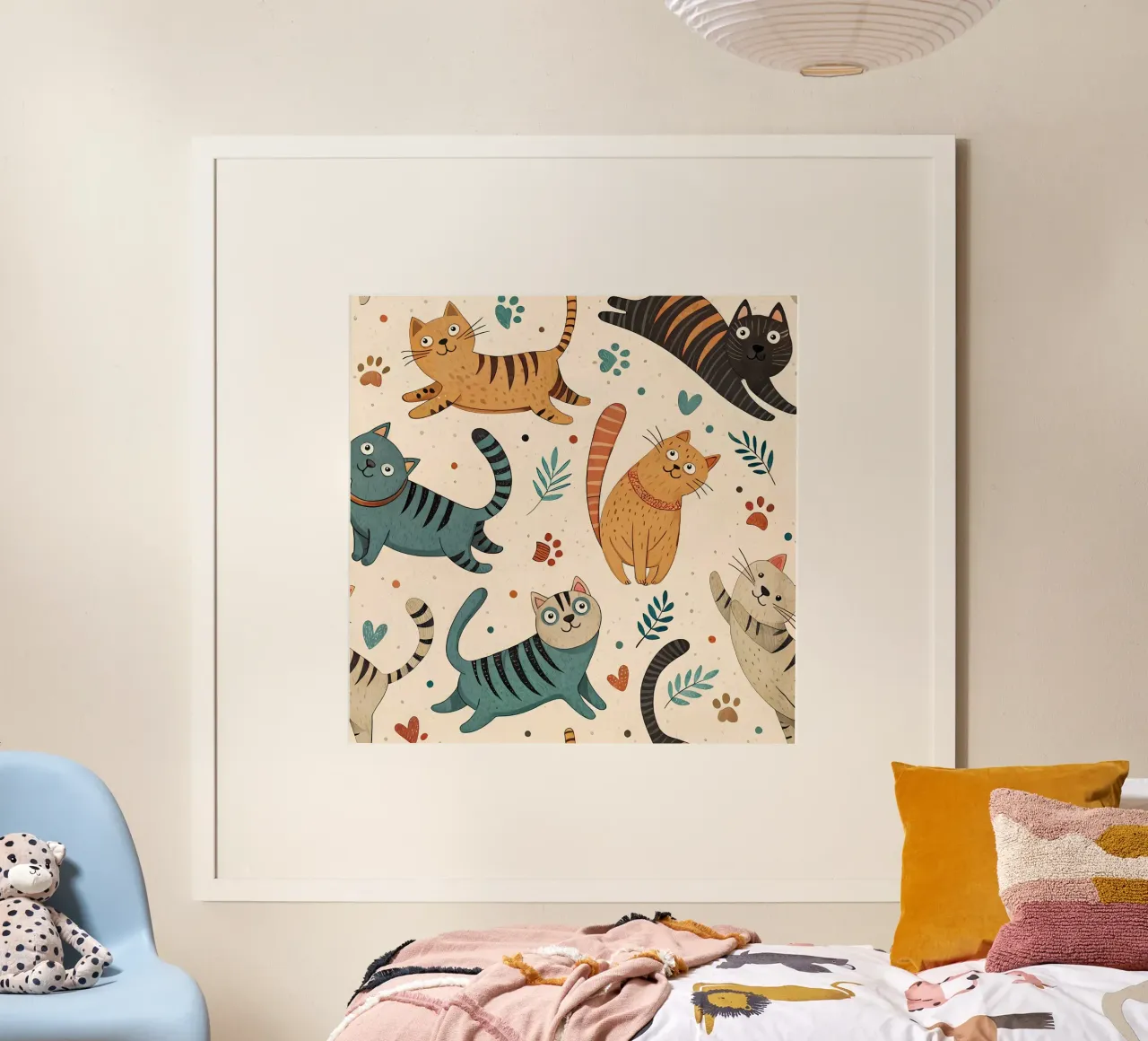 Schema di scarabocchio di gatto poster con telaio in plastica da Happy Littles