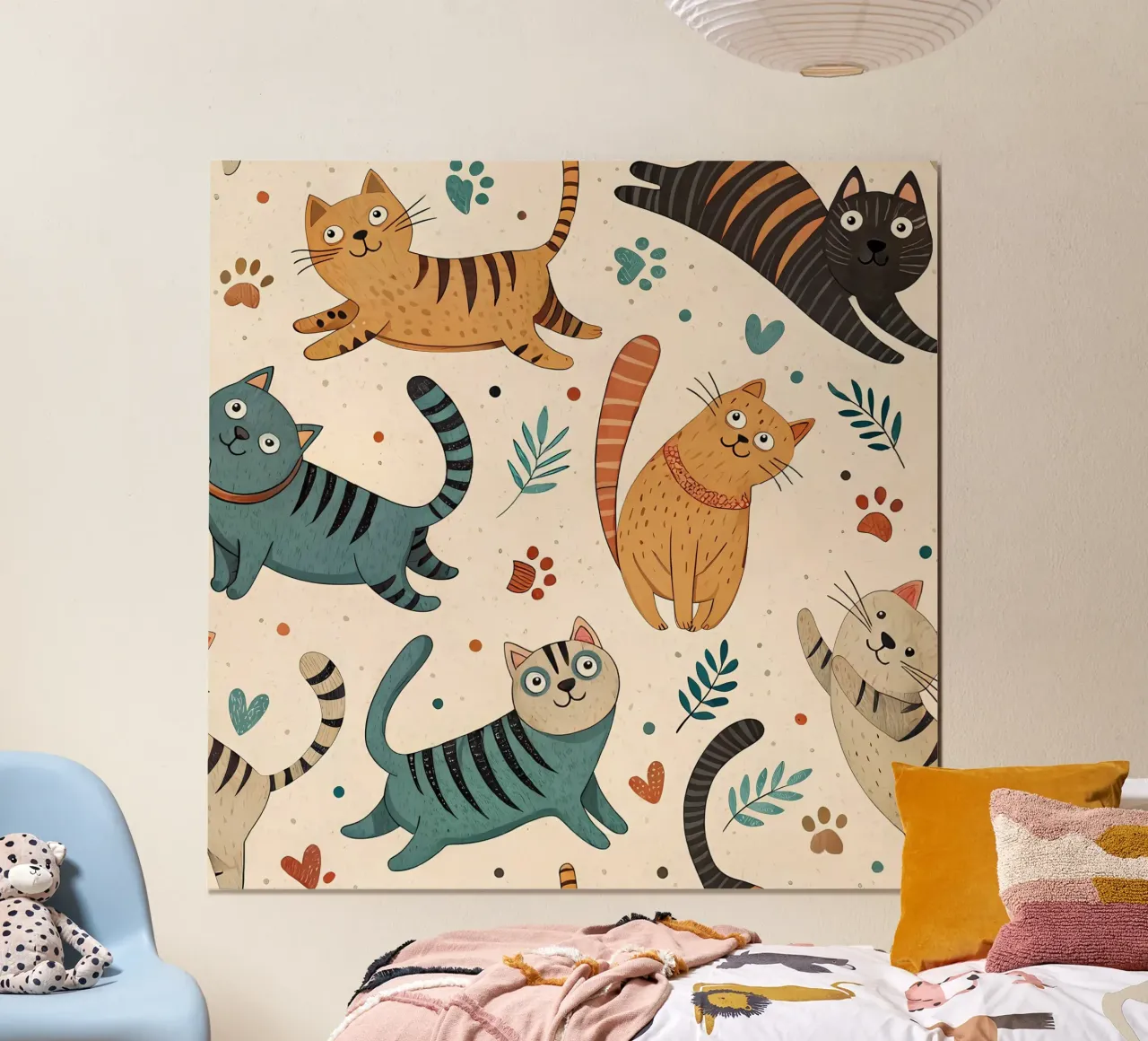 Schema di scarabocchio di gatto poster con telaio in plastica da Happy Littles
