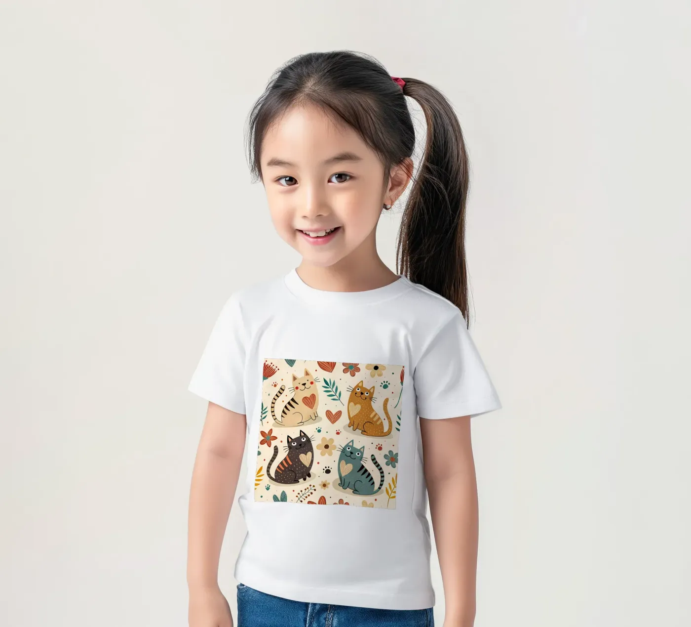 Cat Doodle Pattern kids t-shirt by Happy Littles