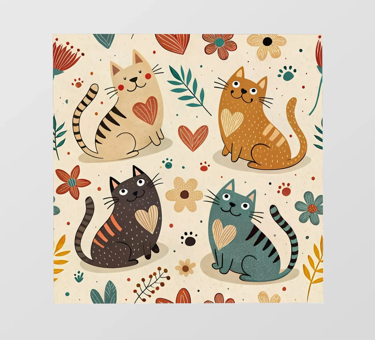 Cat Doodle Pattern fotobehang van Happy Littles