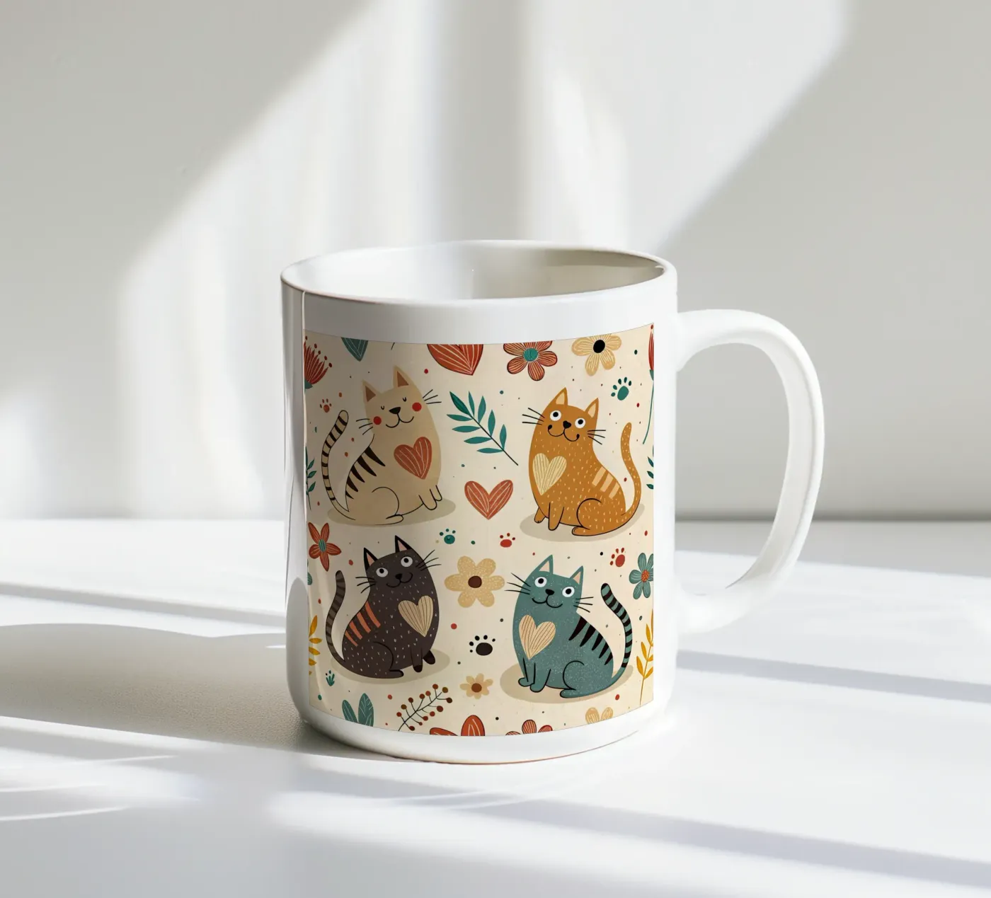 Cat Doodle Pattern ceramic mug by Happy Littles