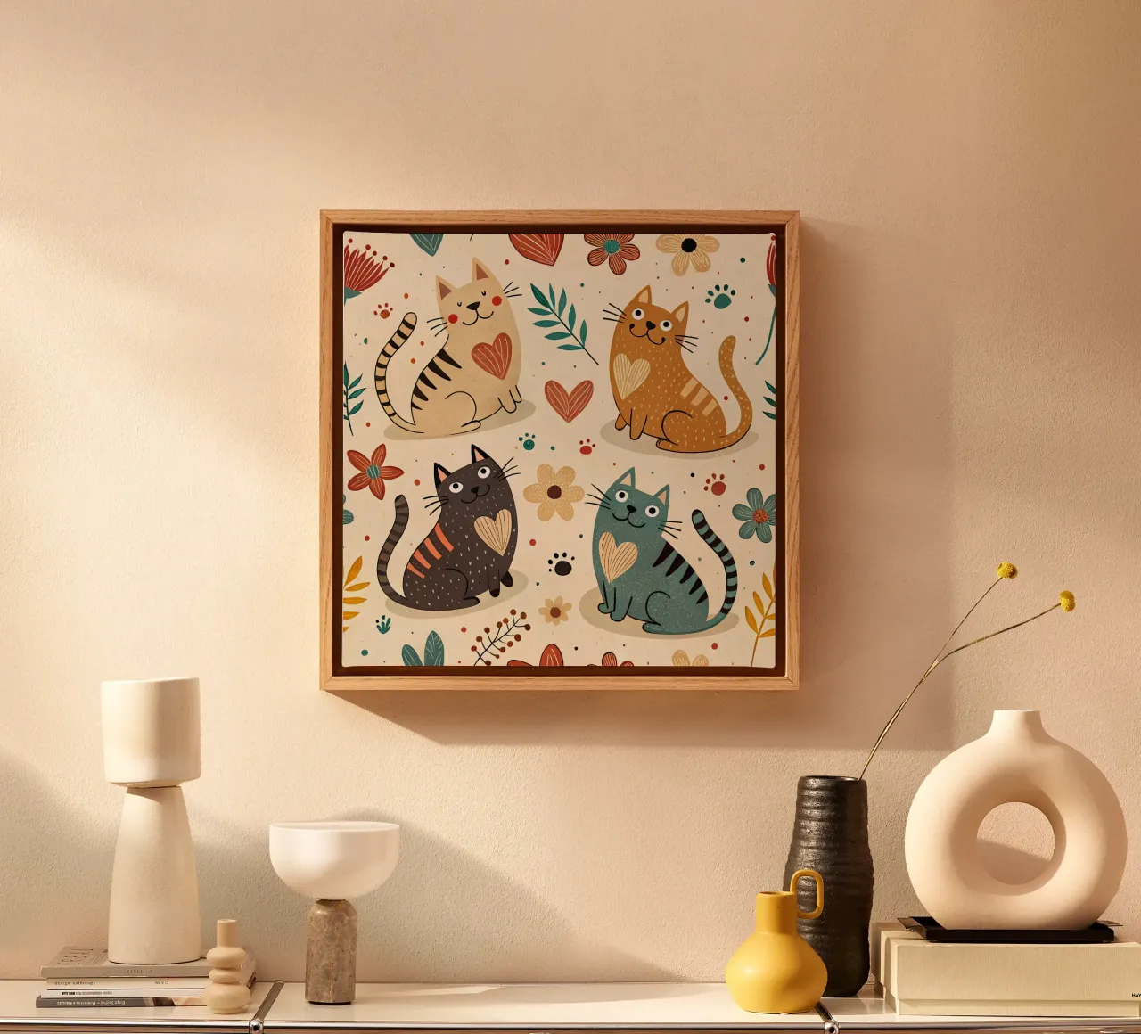 Cat Doodle Pattern canvas van Happy Littles
