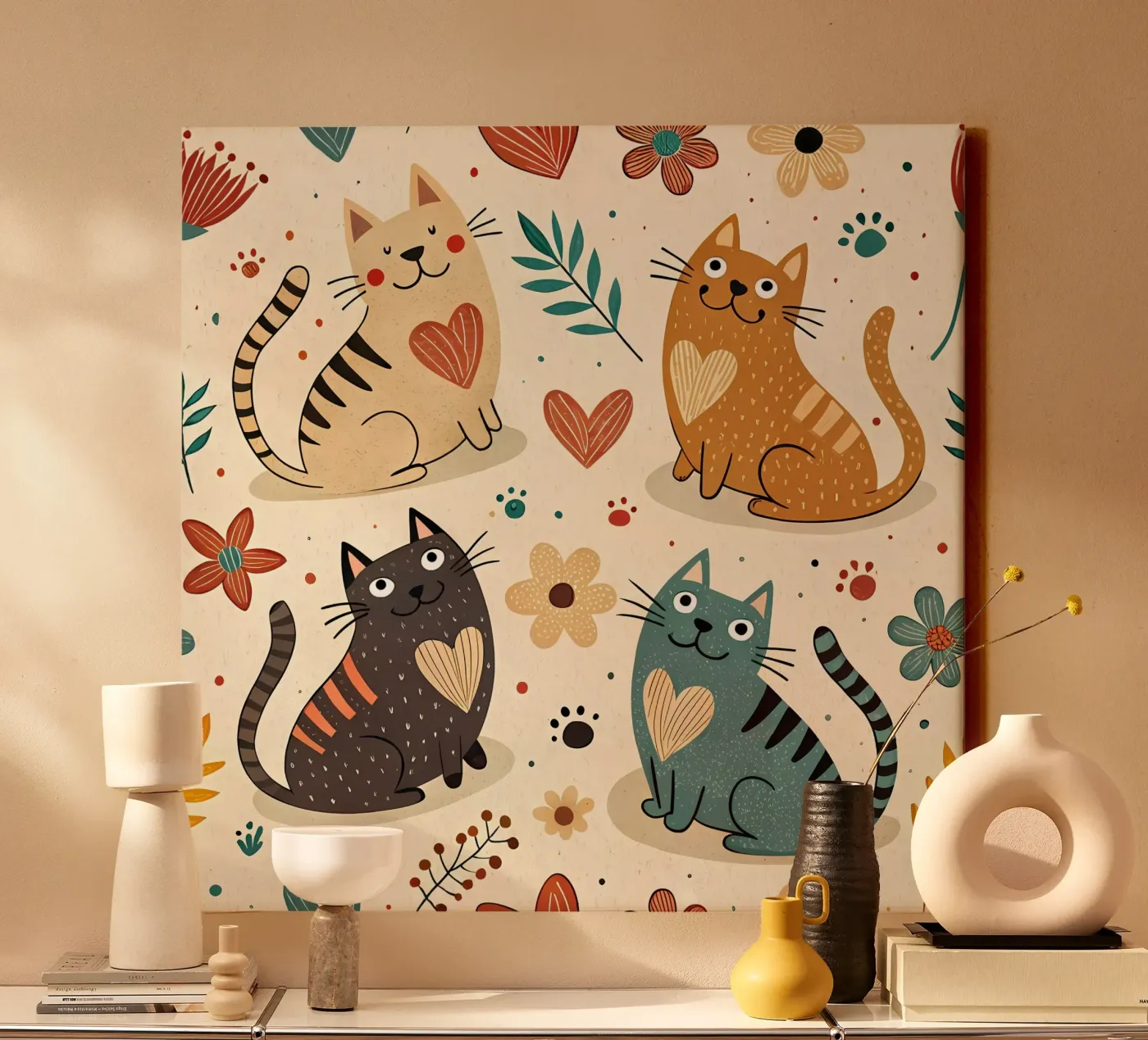 Cat Doodle Pattern canvas by Happy Littles