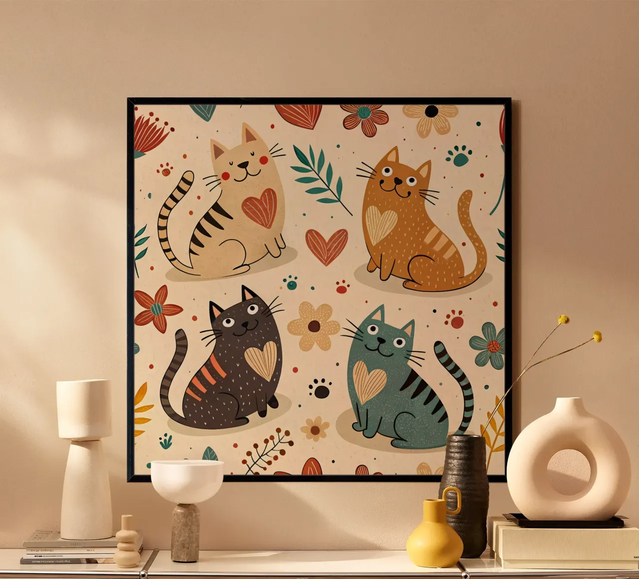 Cat Doodle Pattern poster van Happy Littles