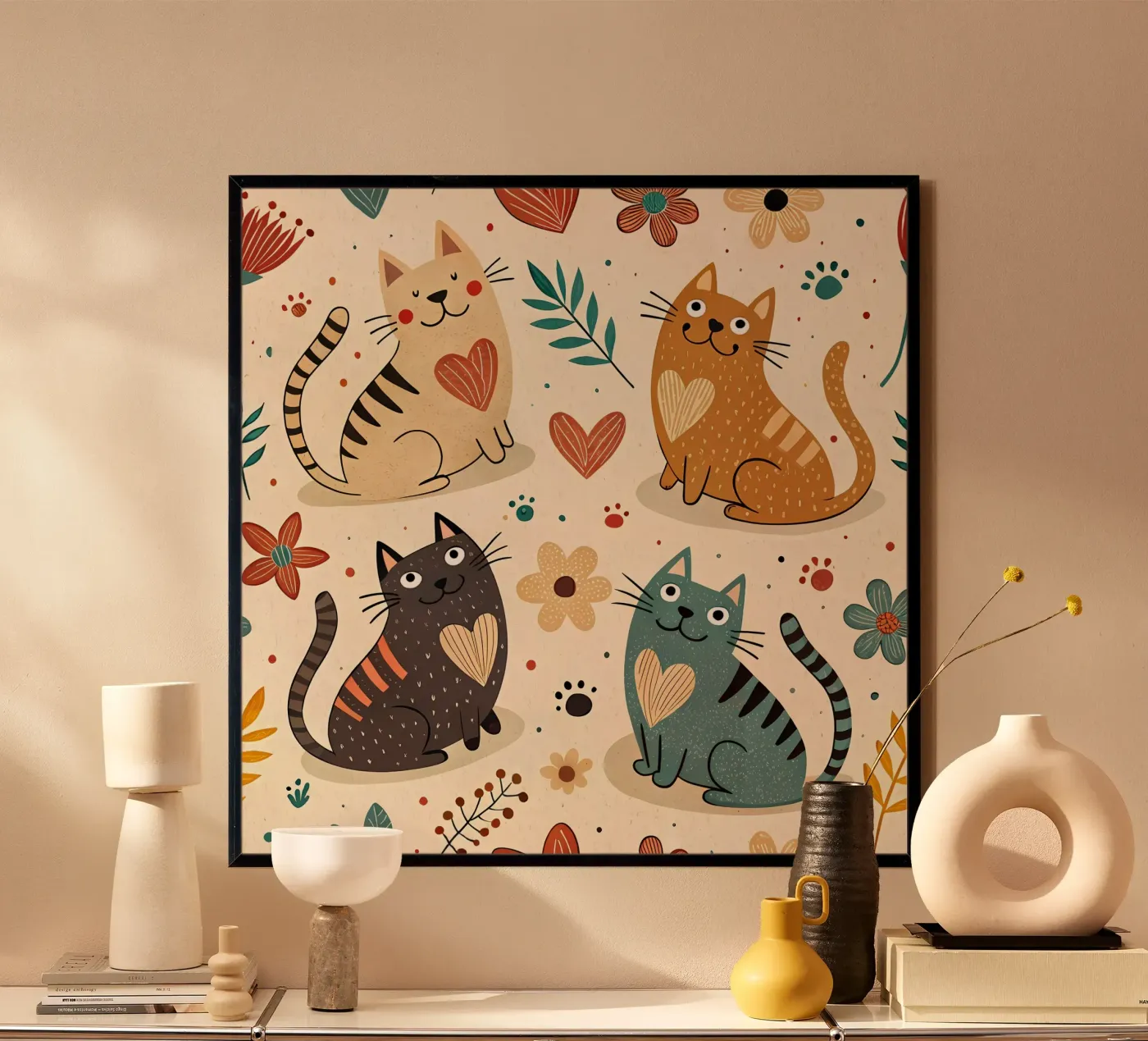 Cat Doodle Pattern poster van Happy Littles