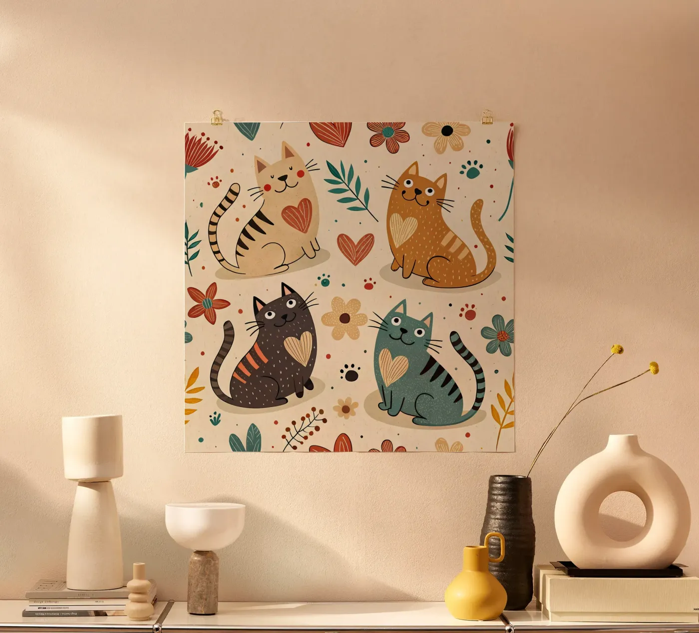 Cat Doodle Pattern poster van Happy Littles