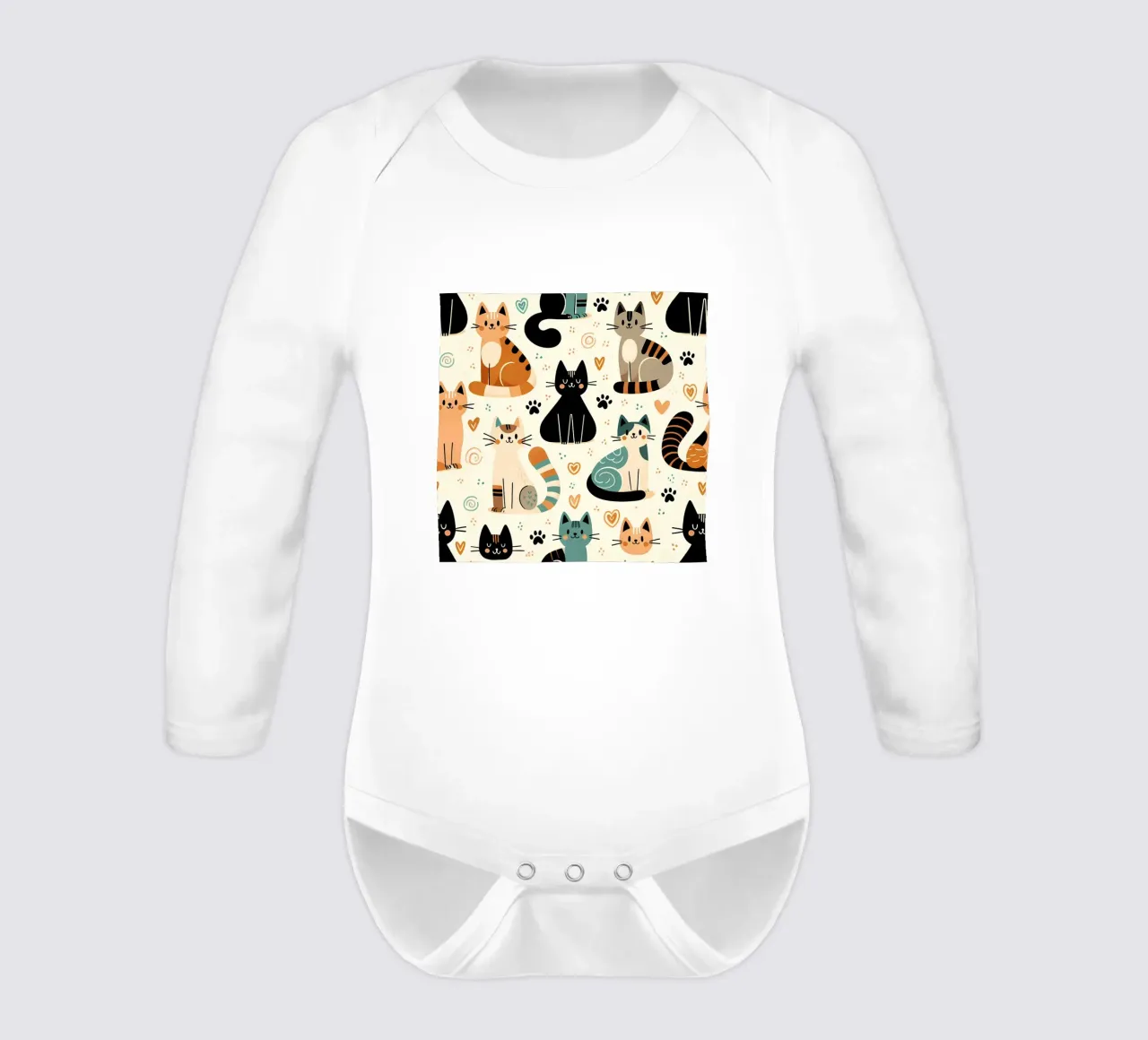 Cat Doodle Pattern long-sleeve baby romper by Happy Littles