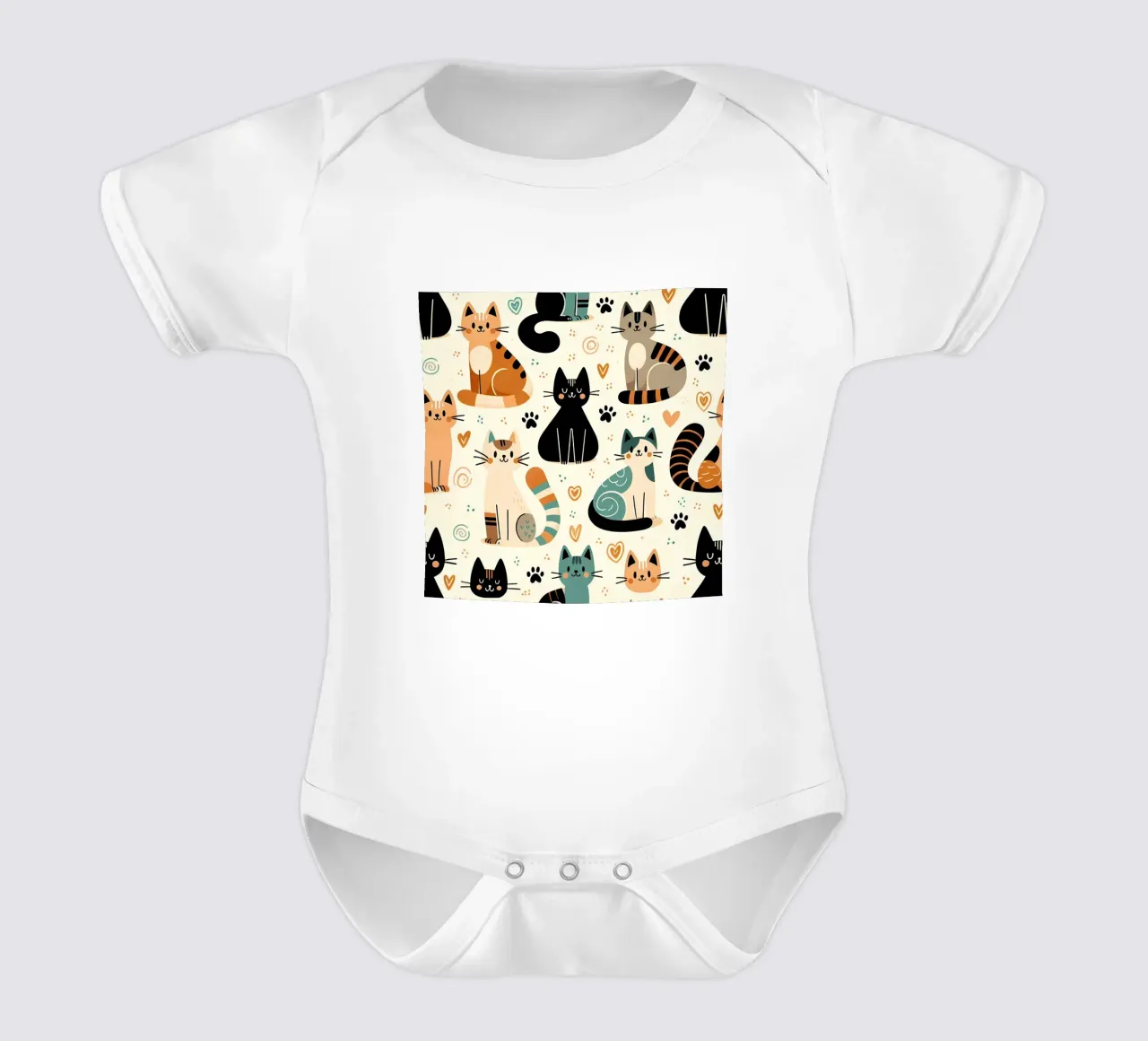 Cat Doodle Pattern babyrompertje korte mouwen van Happy Littles