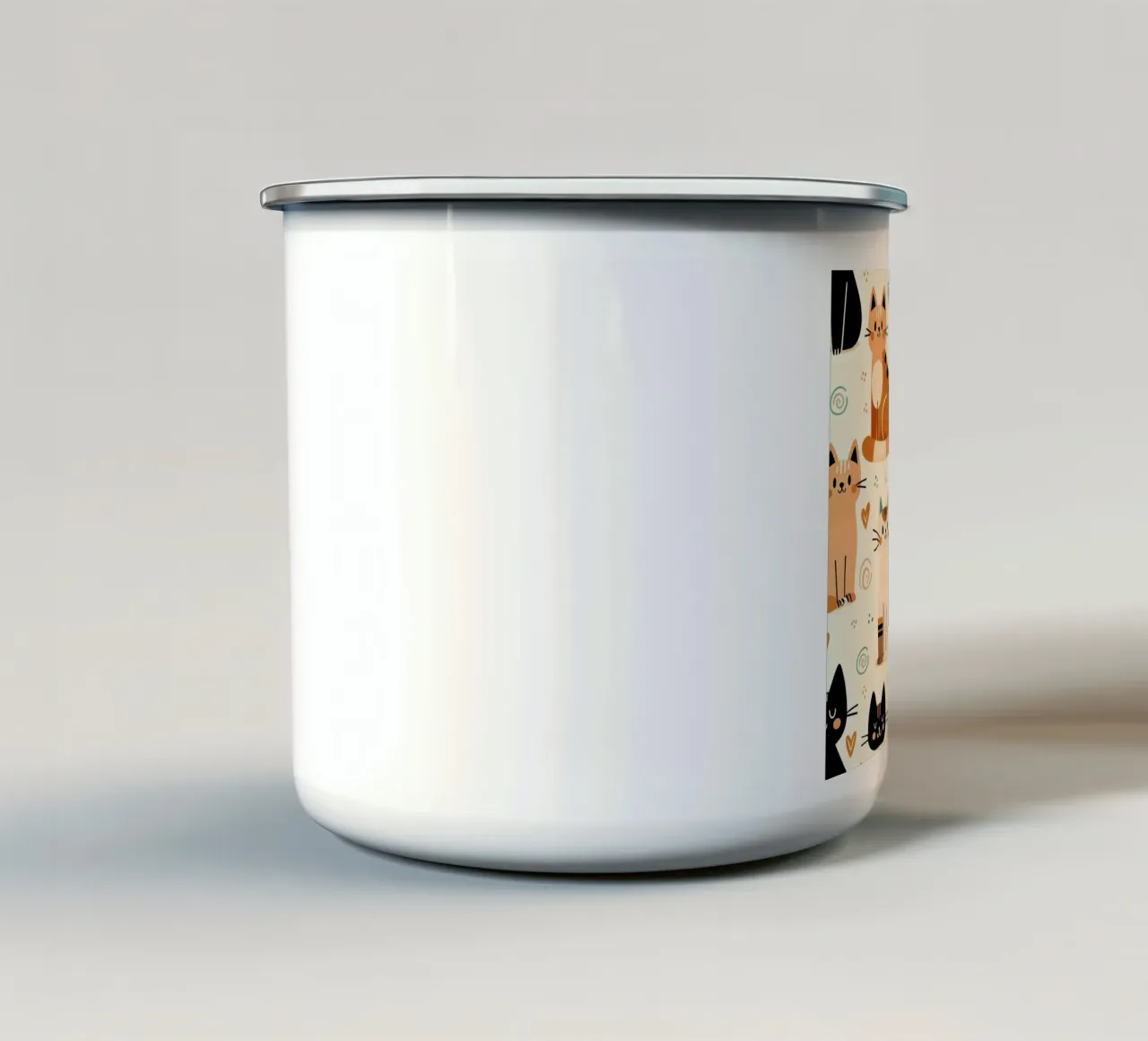 Schema di scarabocchio di gatto tazza in smalto da Happy Littles